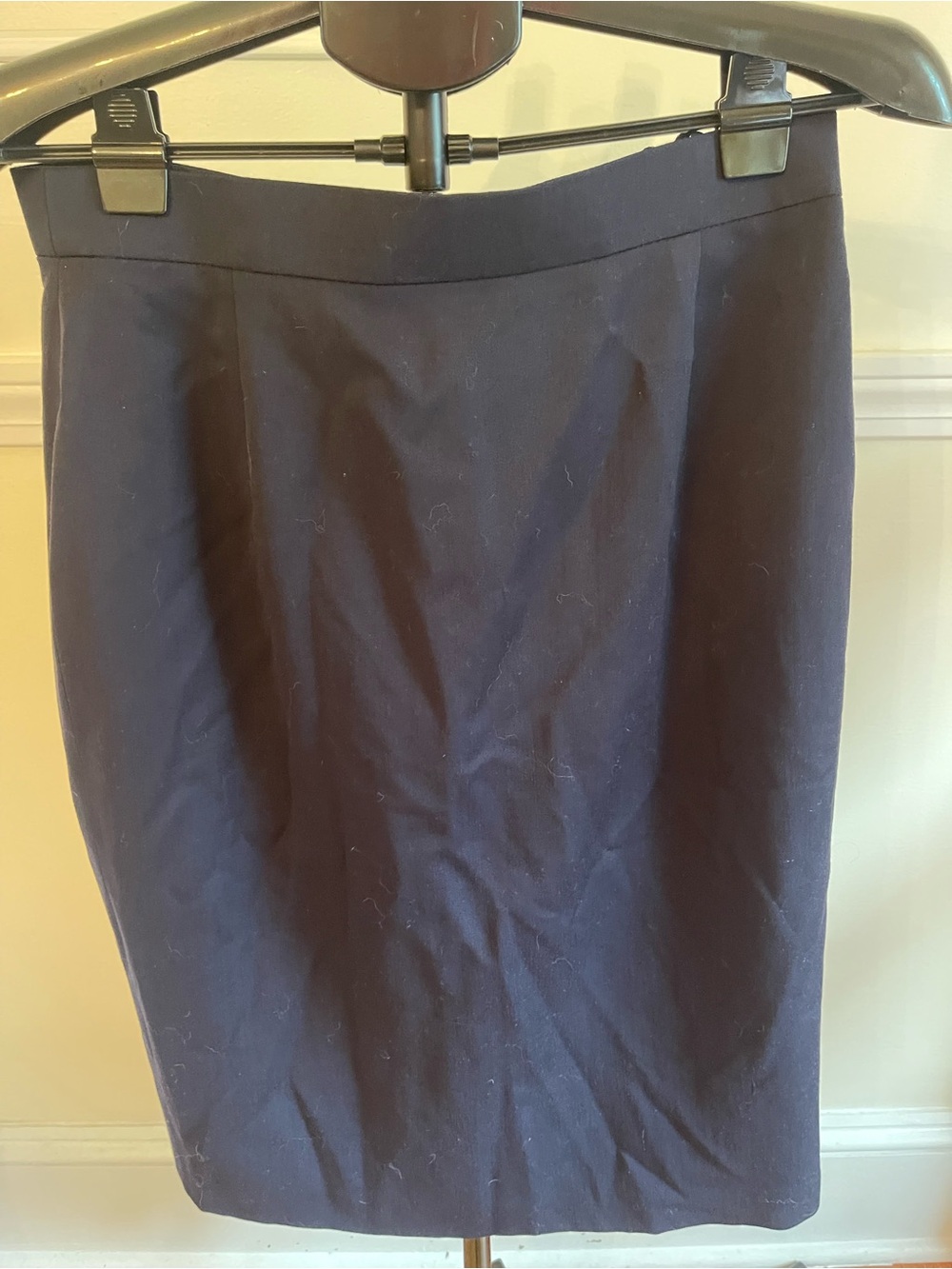 Louis Feraud Navy Pencil Skirt with Branded Button